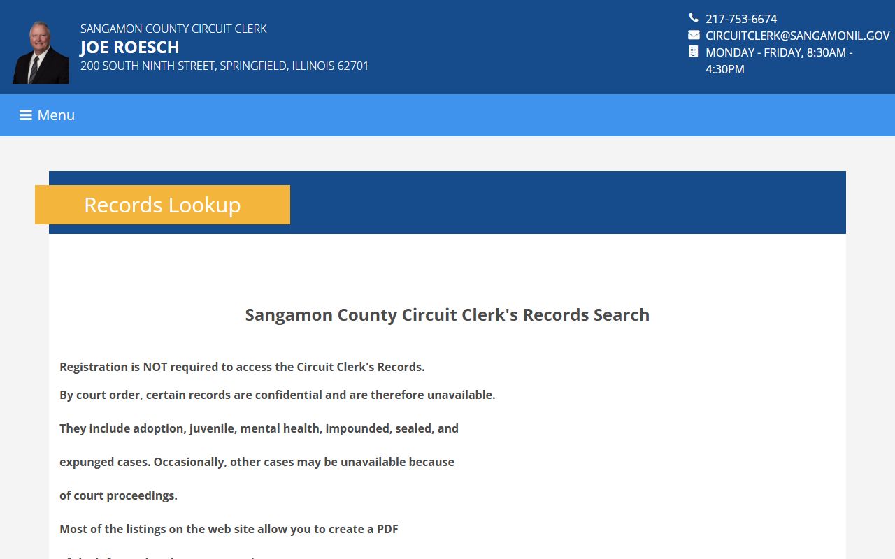 Sangamon County court records after arrest lookup options on the Circuit Clerk records page