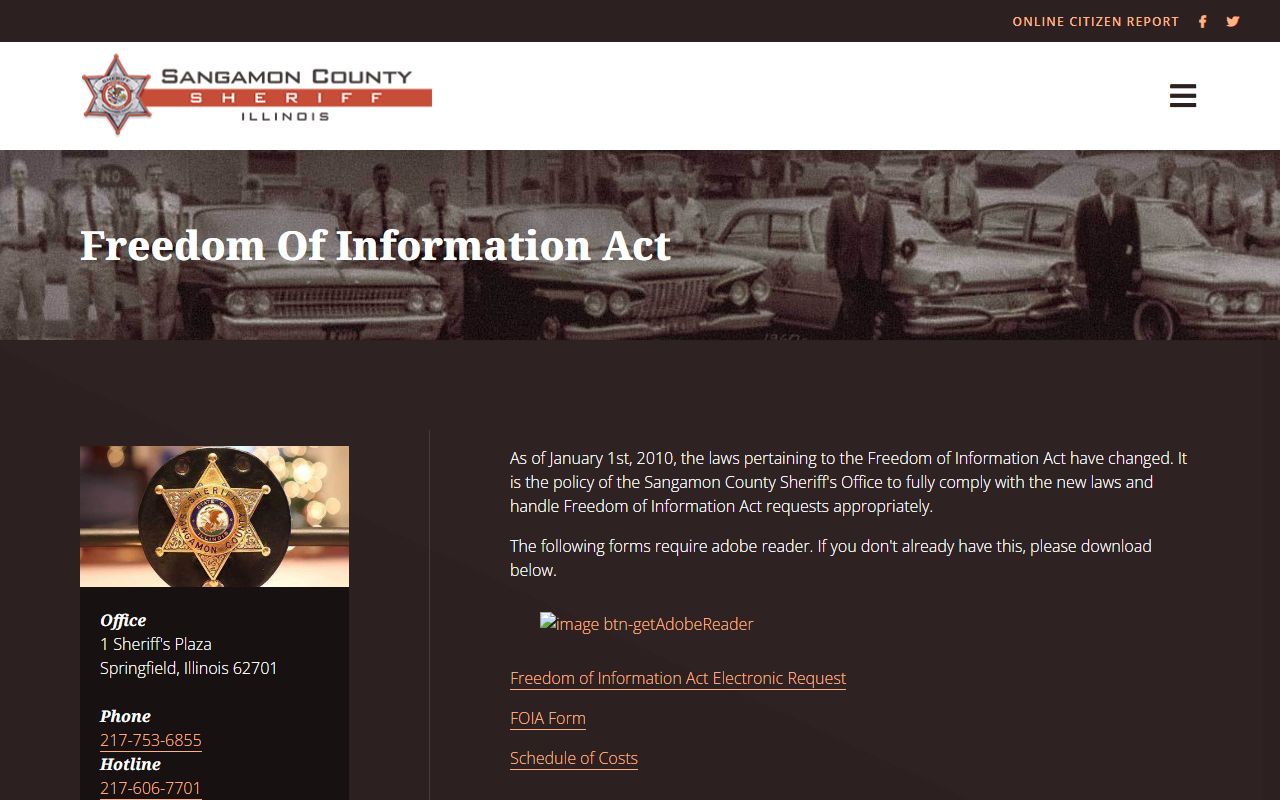 Sangamon County inmate records FOIA page for sheriff booking records
