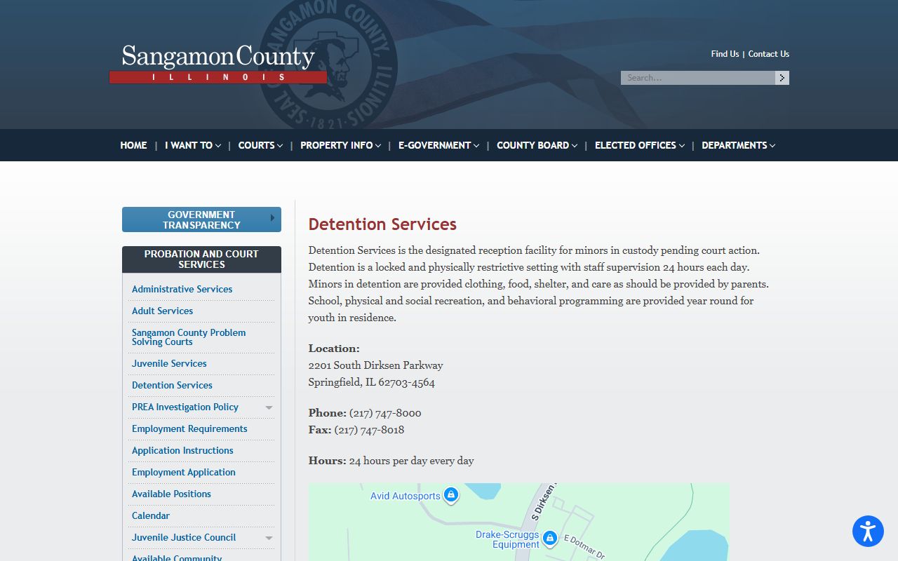 Sangamon County Detention Services juvenile detention facility contact page